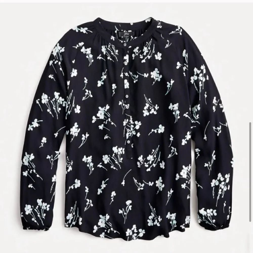 J. Crew Long-sleeve drapey popover shirt in floral print size Small